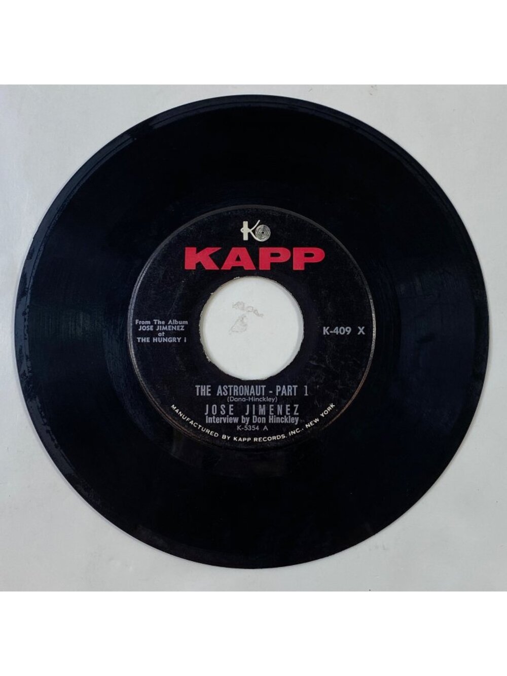 Jose Jimenez The Astronaut Vintage Comedy 45 Rpm Record Live At The Hungry I